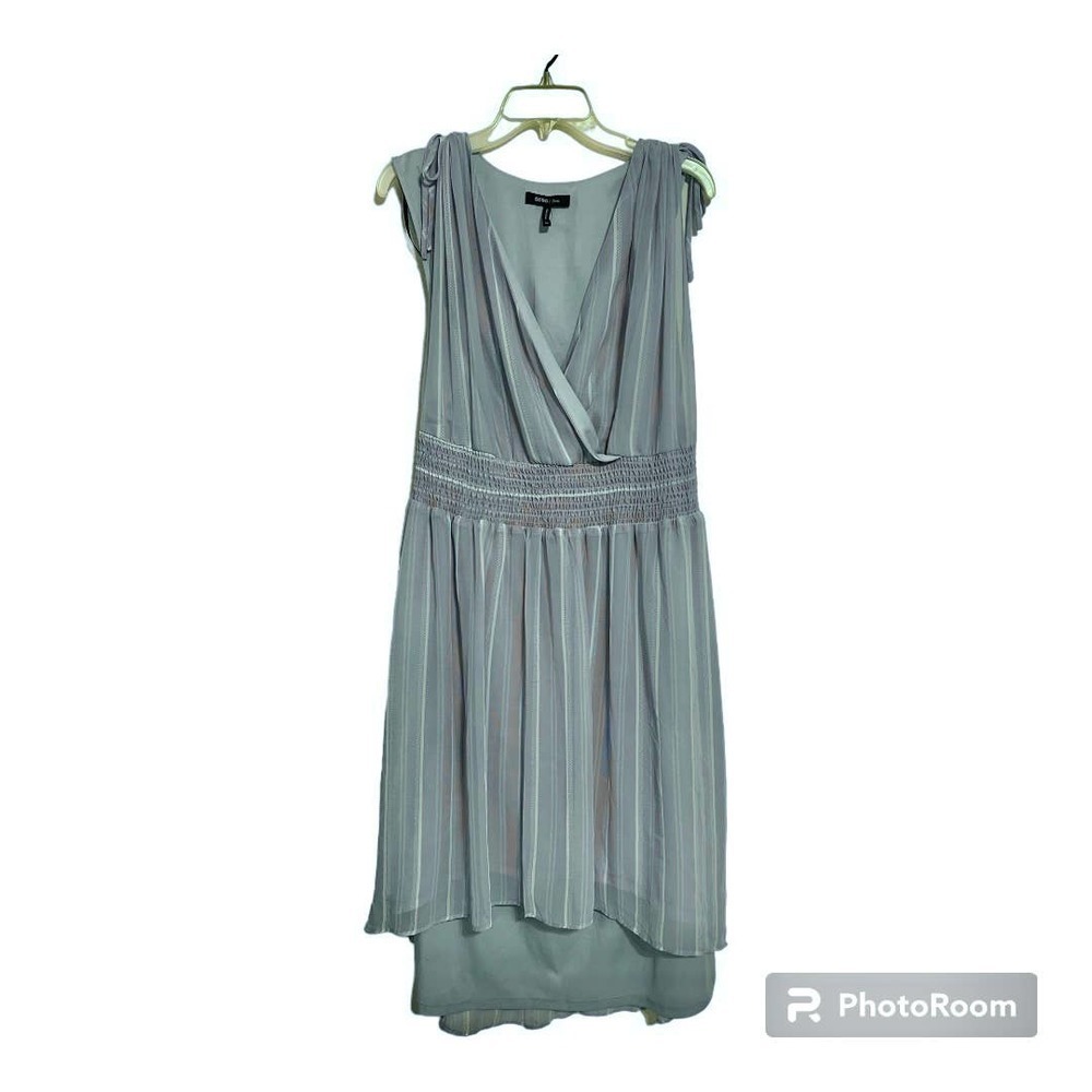 BCBG Paris Blue & White Striped Hi-Low Lined Dress, XXL